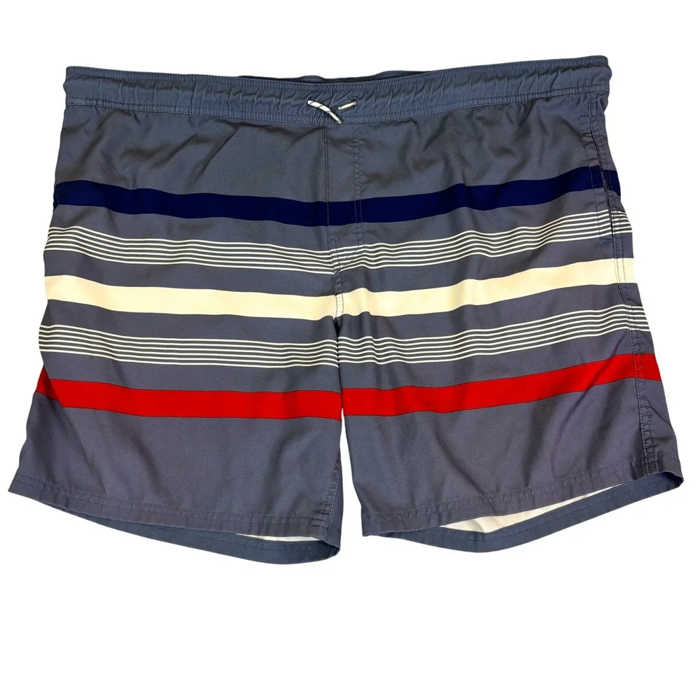 Goodfellow & Co Mens XXL Blue Striped Swim Trunks Board Shorts Elastic‎ Waist